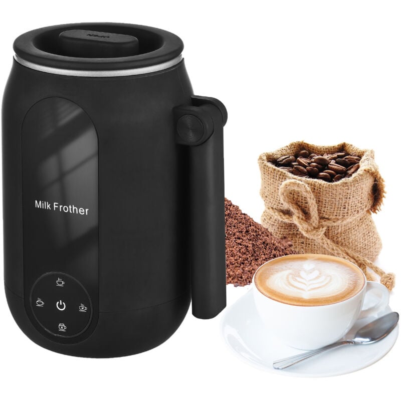 foto del prodotto lepmerk montalatte elettrico 4 in 1, vaporiera con maniglia girevole, macchina per schiuma per caff latte cappuccino,nero