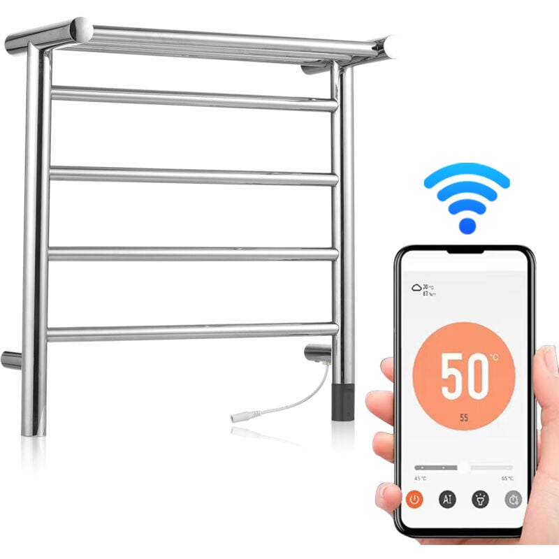 foto del prodotto lepmerk scaldasalviette elettrico wifi 45 w 24 v 4 bar con timer per ripiano superiore, montaggio a parete, impermeabile ipx4, app ai tuya,
