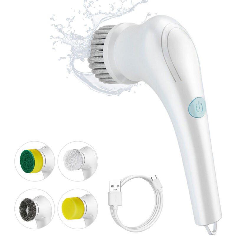 foto del prodotto lepmerk spazzola elettrica multifunzionale per la pulizia con 5 testine per pulizia pavimento bagno cucina piastrelle vasca con batteria al litio