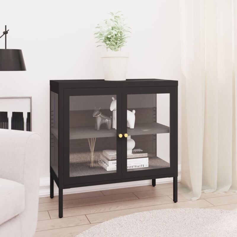 foto del prodotto les tendances credenza 70x35x70 cm in acciaio e vetro con 2 ante vari colori colore nero