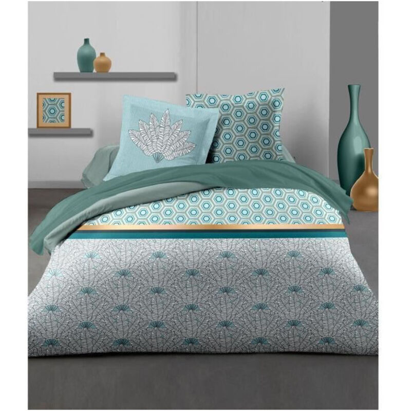 foto del prodotto les tendances - home linge passion set copripiumino louxor - 1 copripiumino 240 x 260 cm + 2 federe 65 x 65 cm - verde smeraldo e bianco