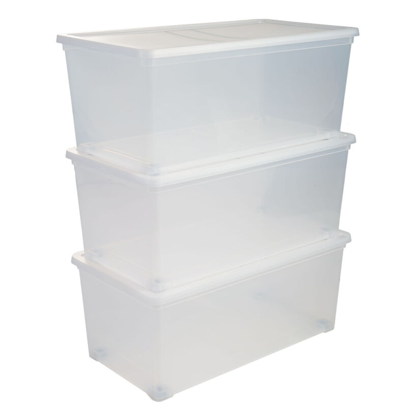 foto del prodotto les tendances iris ohyama, set di 3 contenitori con coperchio su ruote ncbr 70 3x 70 l l71,5 x l39 x h30,5 cm trasparente