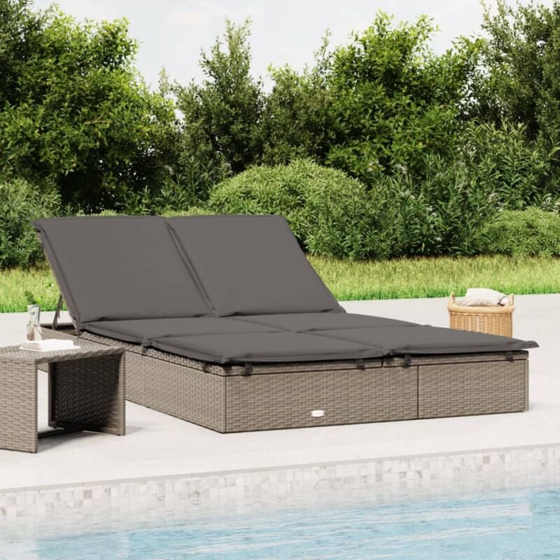 foto del prodotto les tendances lettino prendisole,sdraio da giardino,sedie sdraio 2 persone con cuscini grigio in polyrattan cnwi845662 bonnevie