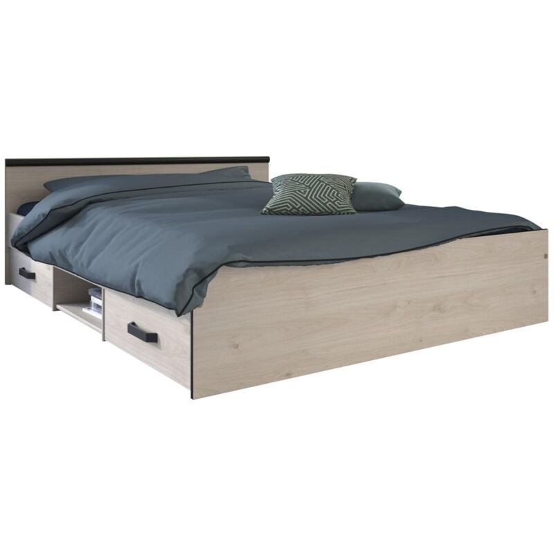 foto del prodotto les tendances - letto con vani portaoggetti, 2 cassetti e 1 nicchia 140 x 190 cm colore naturale - pablo