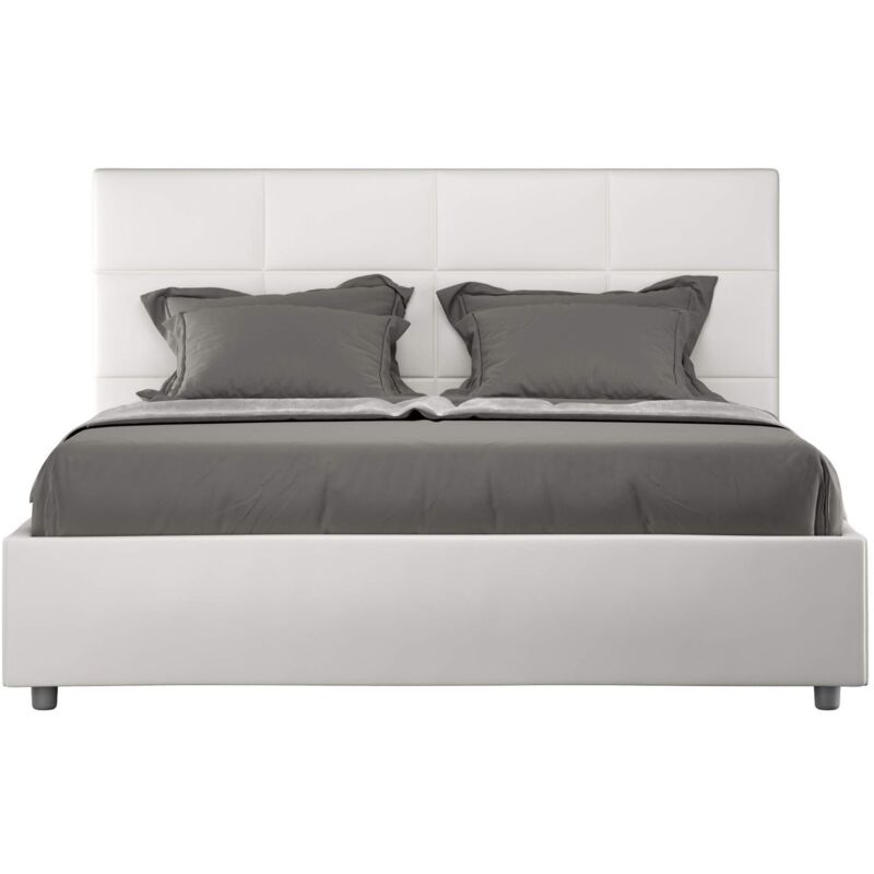 foto del prodotto les tendances - letto matrimoniale contenitore imbottito 160x200 similpelle bianco mika