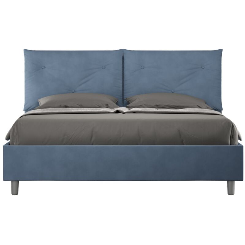 foto del prodotto les tendances letto matrimoniale rivestito in microfibra appia dimensione rete 160x190 tipologia letto con rete e contenitore colore blu