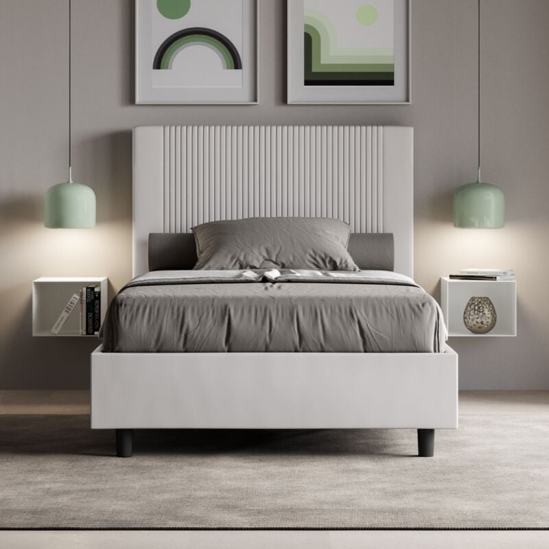 foto del prodotto les tendances letto una piazza e mezza contenitore imbottito 120x200 similpelle bianco goya