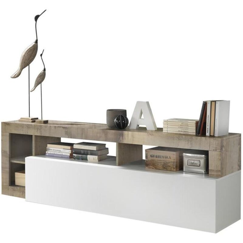 foto del prodotto les tendances mobile tv 1 anta e 4 nicchie bianco laccato e rovere sefro