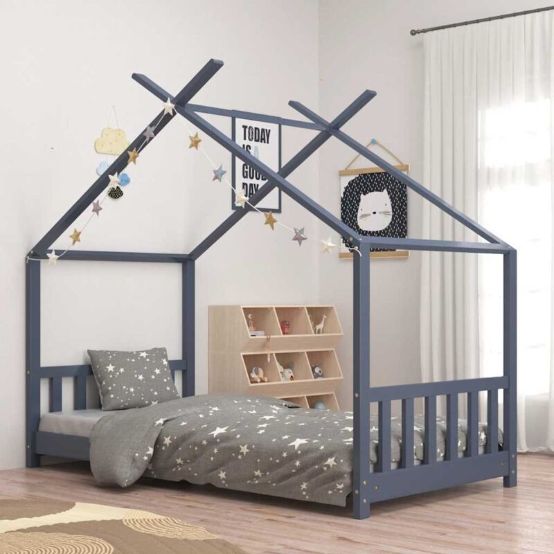 foto del prodotto les tendances vidaxl giroletto per bambini grigio in massello di pino 70x140 cm