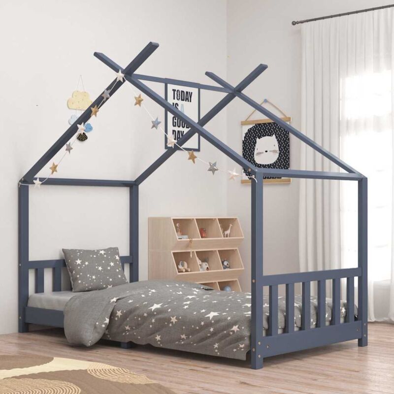 foto del prodotto les tendances vidaxl giroletto per bambini grigio in massello di pino 90x200 cm