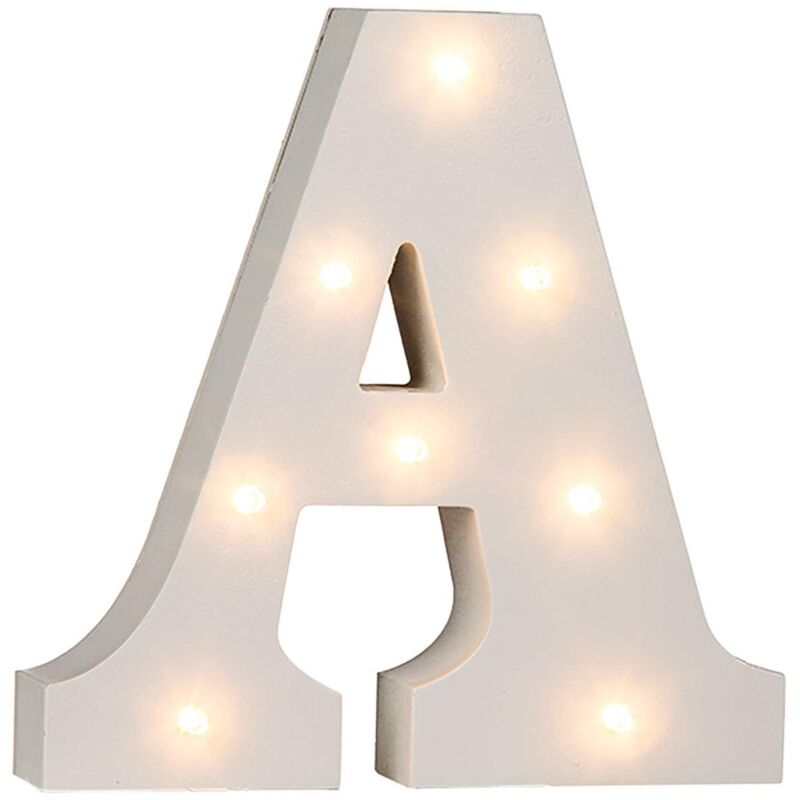 foto del prodotto lettera a, illuminata di blu, con 8 led out of the blue