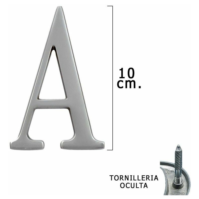 foto del prodotto lettera a in metallo argento opaco 10 cm. con viti nascoste blister 1 pezzo 