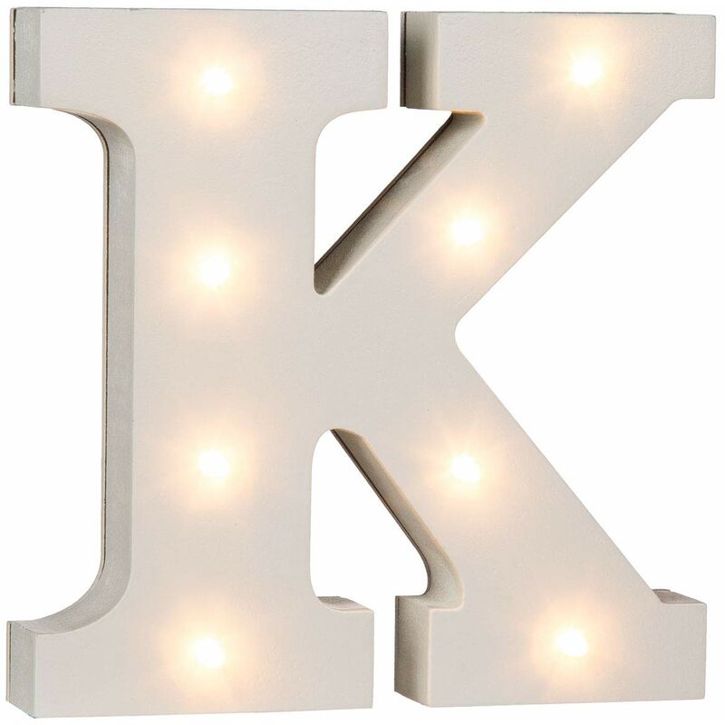 foto del prodotto lettera k, illuminata di blu, con 8 led out of the blue