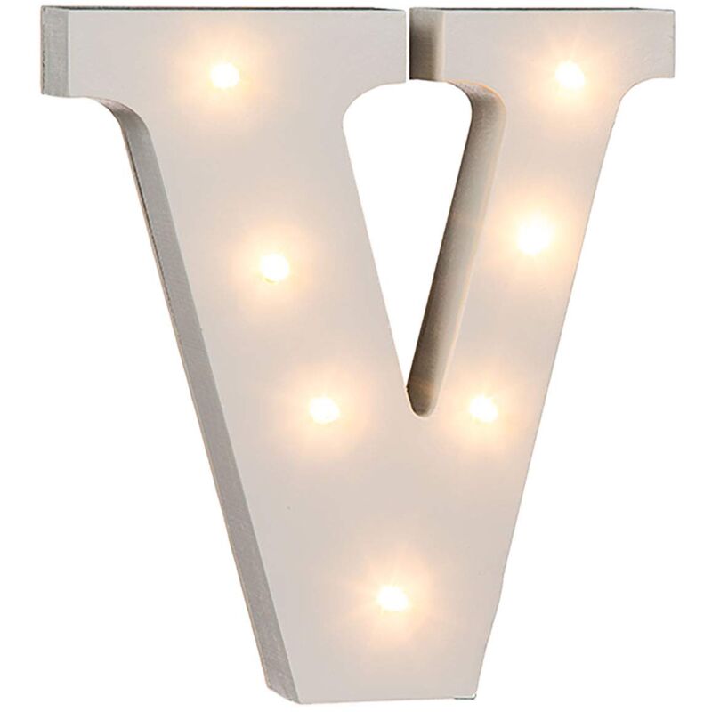 foto del prodotto lettera v in legno illuminata, con 7 led out of the blue