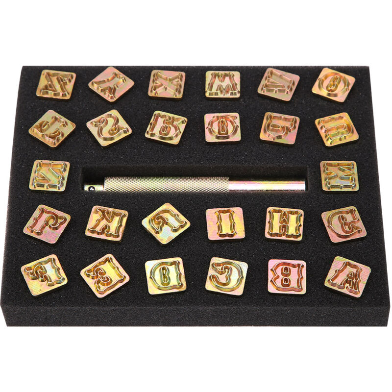 foto del prodotto lettere da 13 mm muoiono lettere in metallo made, design vintage artigianale per impronta in pelle eosnow