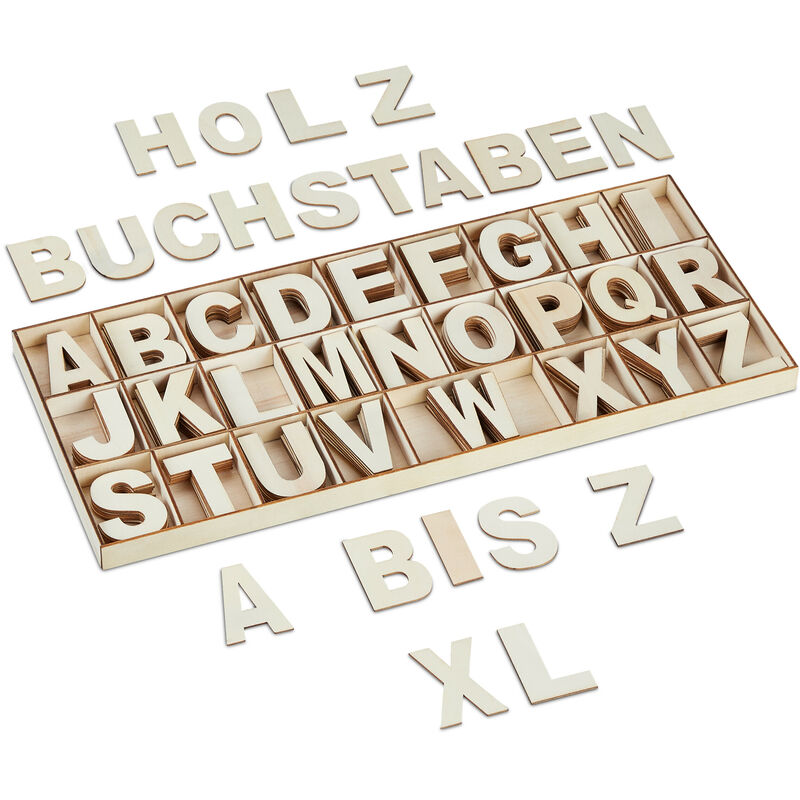 foto del prodotto lettere in legno, set da 208 letterine maiuscole da a z per bricolage e lavoretti, idee decorative, naturale relaxdays