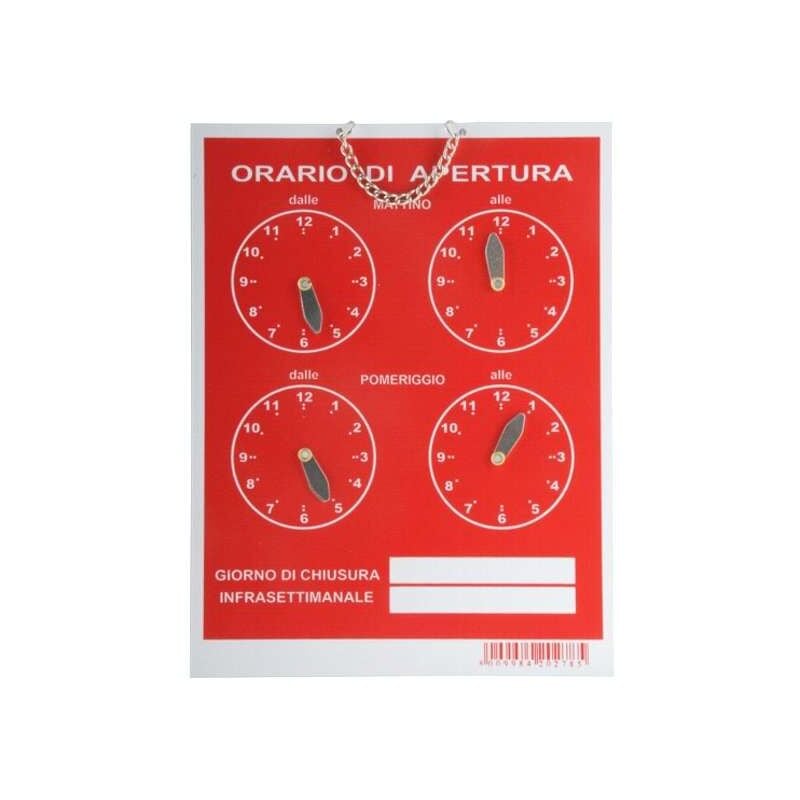 foto del prodotto letterfix cartello orario con 4 orologi tempopol rosso cm 16x21
