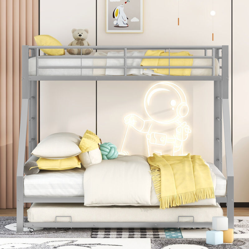foto del prodotto letti a castello in metallo 90 140x200 cm con 1 letto estraibile 90x190 cm, argento