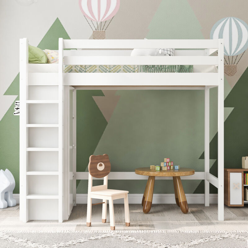 foto del prodotto letti a soppalco per bambini 90x200 cm, con armadio e 6 ripiani portaoggetti, senza materasso, bianco