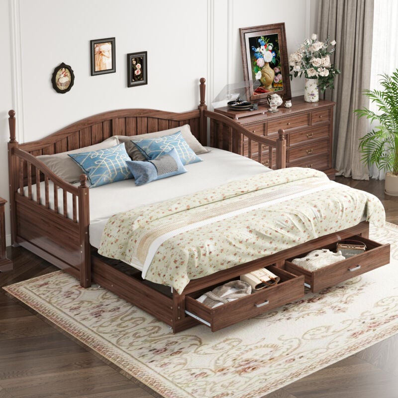 foto del prodotto letti con cassetti 90 180x190cm letti singoli per adulti bambini con letti estraibile, 2 cassetti, pino, senza materasso, marrone