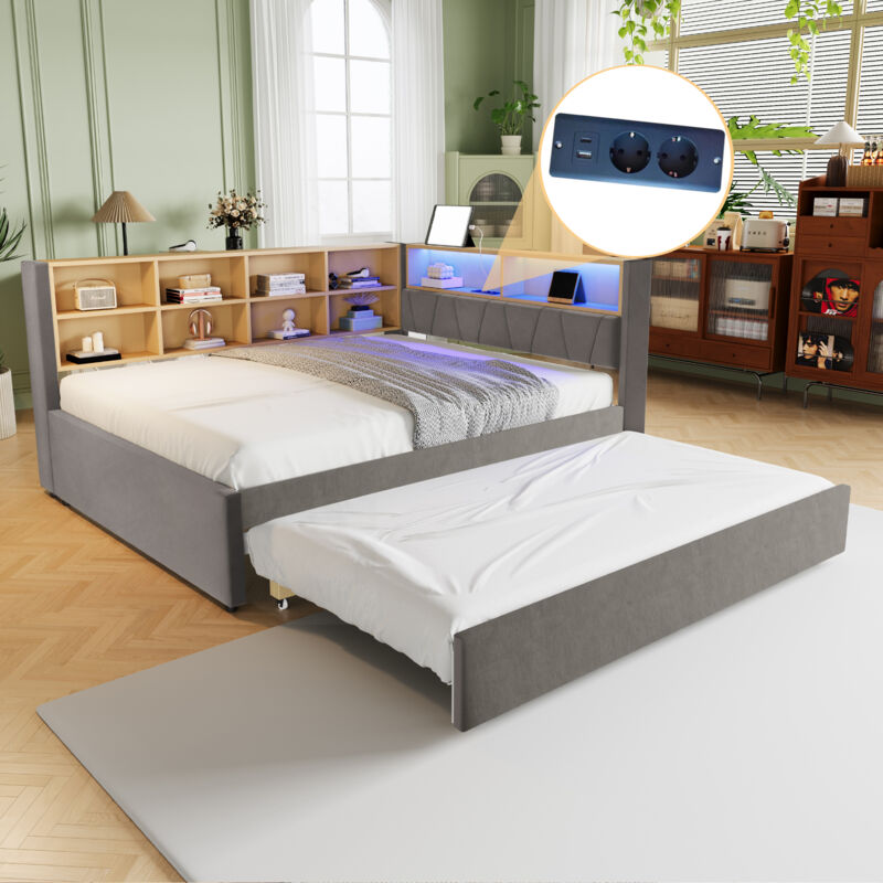 foto del prodotto letti con letti estraibili 140x200cm 90x190cm divani letti singoli per adulti bambini, con vano contenitore aperto, usb, led, senza materasso,