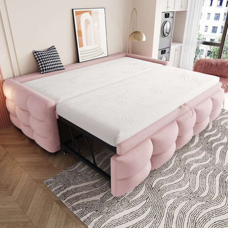 foto del prodotto letti con letti estraibili 90 180x190 cm, letto singolo, letto matrimoniale imbottito, velluto teddy, senza materasso, rosa