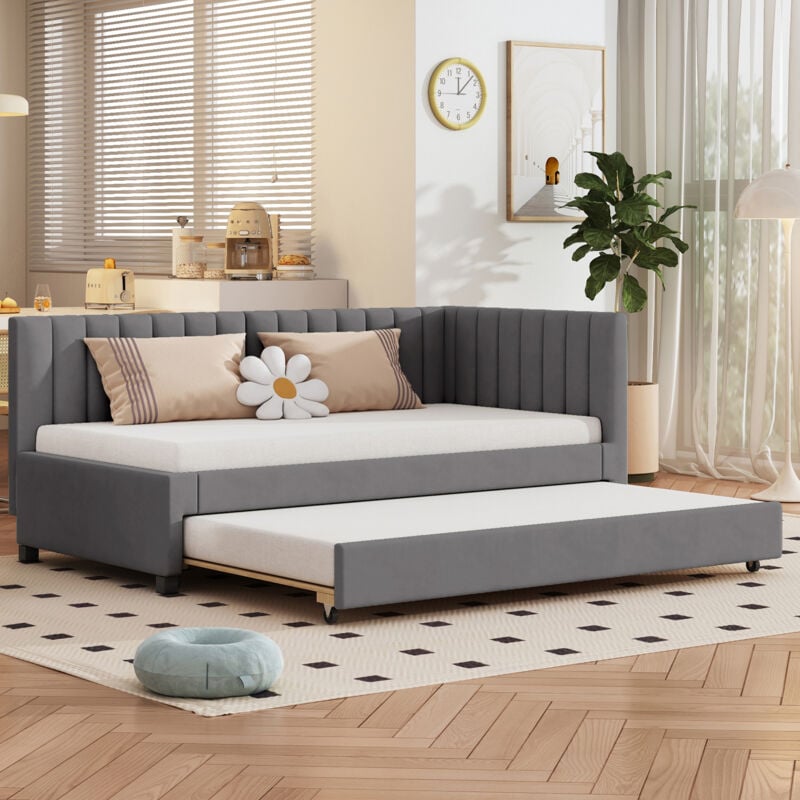 foto del prodotto letti con letti estraibili 90x200cm 90x190cm divani letti singoli per adulto bambino, rete a doghe, velluto, senza materasso, grigio