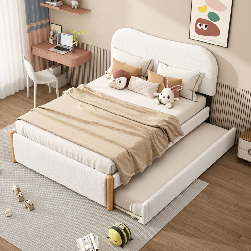 foto del prodotto letti con letti estraibili per adulti bambini 140x200 cm 90x190 cm , rete a doghe, boucl , senza materasso, bianco