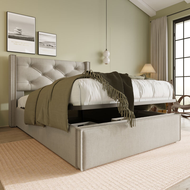 foto del prodotto letti contenitori 90x200 cm, letti singoli per adulti bambini, rete a doghe, cotone, senza materasso, beige grigio