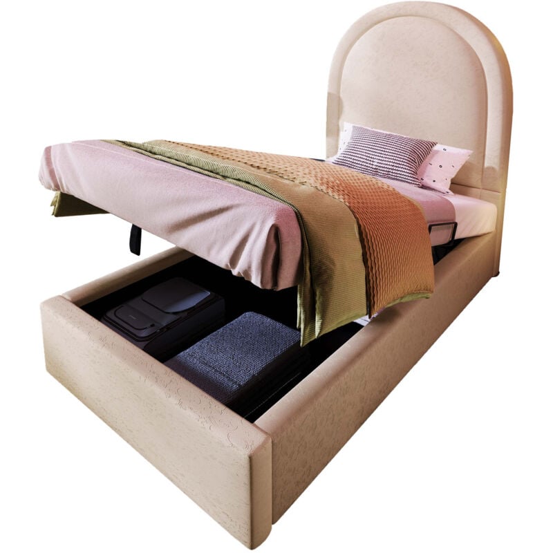 foto del prodotto letti contenitori, senza materasso, letti singoli 90x190 cm, pu, beige