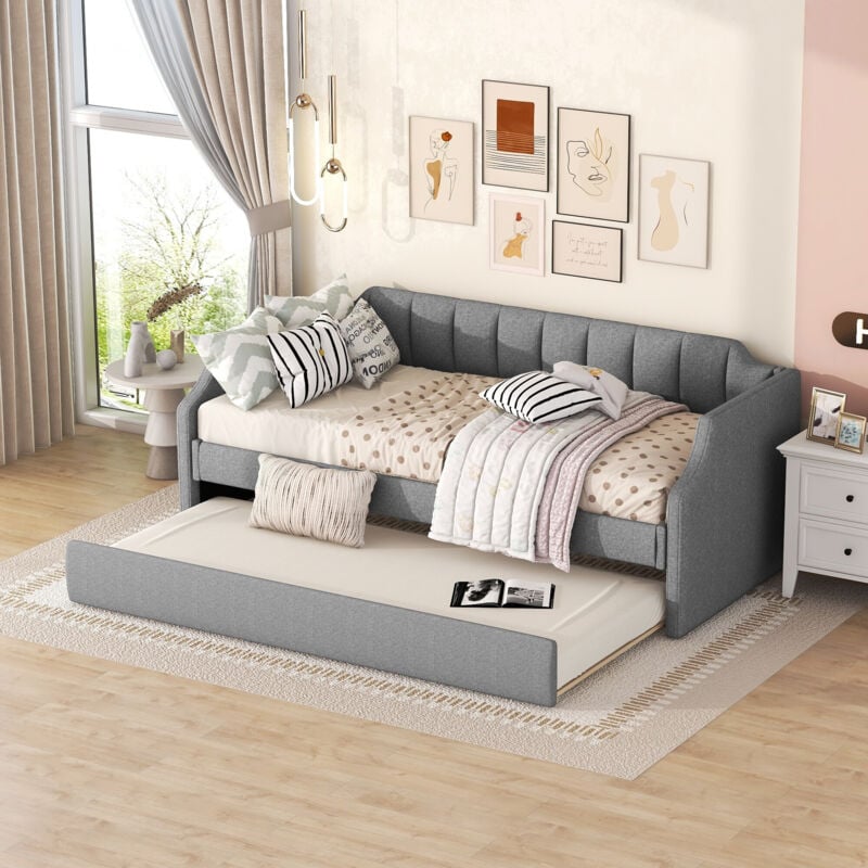 foto del prodotto letti day 90 x 200 190 , divano letto singolo imbottito con rotelle, grigio