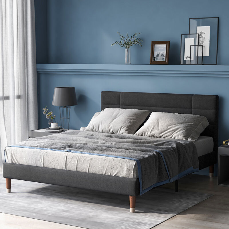 foto del prodotto letti imbottiti 140x200cm, letto matrimoniale in lino, giroletto matrimoniale con rete a doghe, testiera imbottita, letto senza materasso, grigio