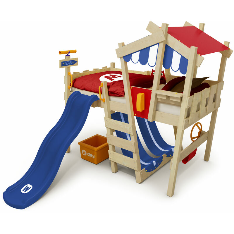 foto del prodotto letti per bambini, letto a soppalco crazy hutty con scivolo culla 90 x 200 cm, letto a castello blu wickey