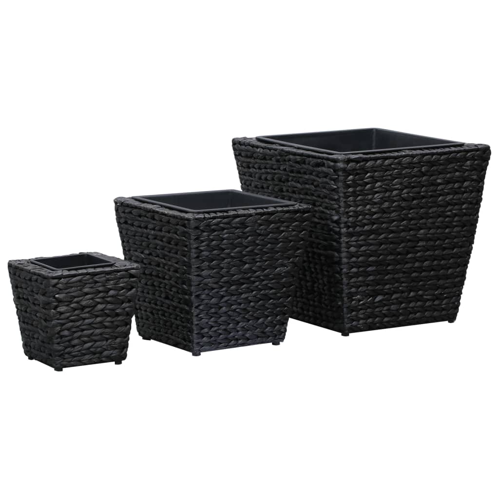foto del prodotto letti rialzati da giardino 3 pz in giacinto intrecciato nero