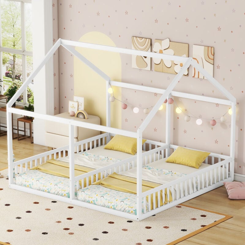 foto del prodotto letti singoli 90 x 200 cm, letti piani, modellini di case, letti per bambini, letti 2 in 1, bianco okwish