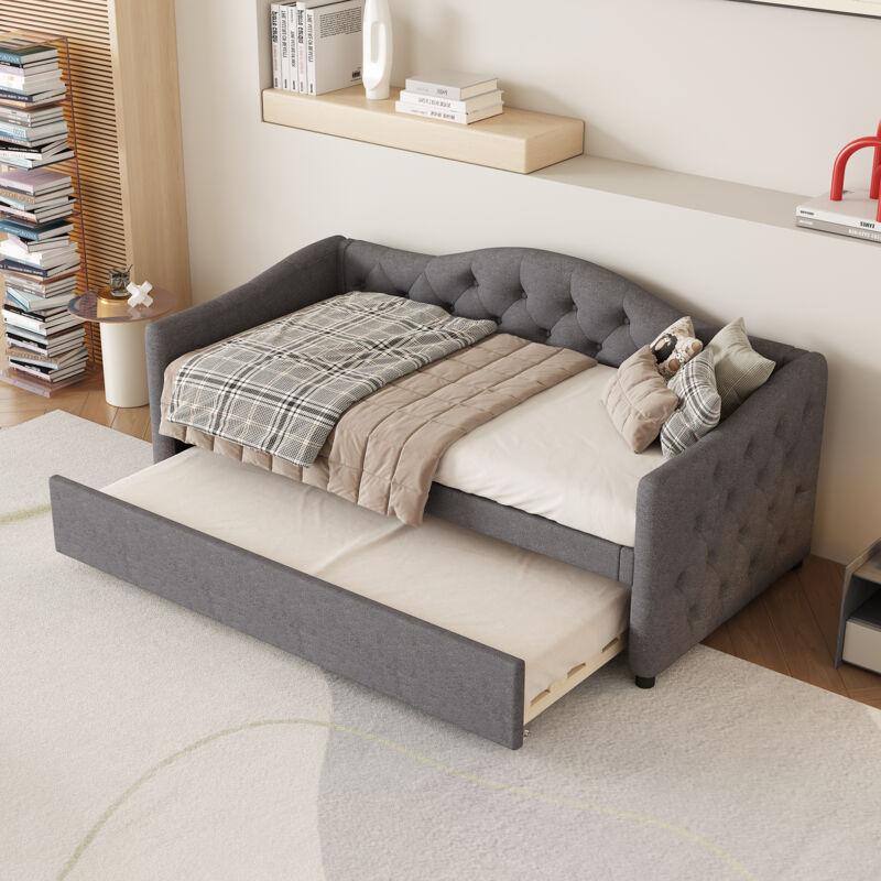 foto del prodotto letti singoli per bambini 90x200cm, divano letto con letto estraibile, biancheria, senza materasso, grigio
