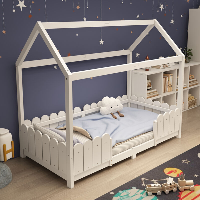 foto del prodotto letti singoli per bambini 90x200cm, rete a doghe, legno, senza materasso, bianco