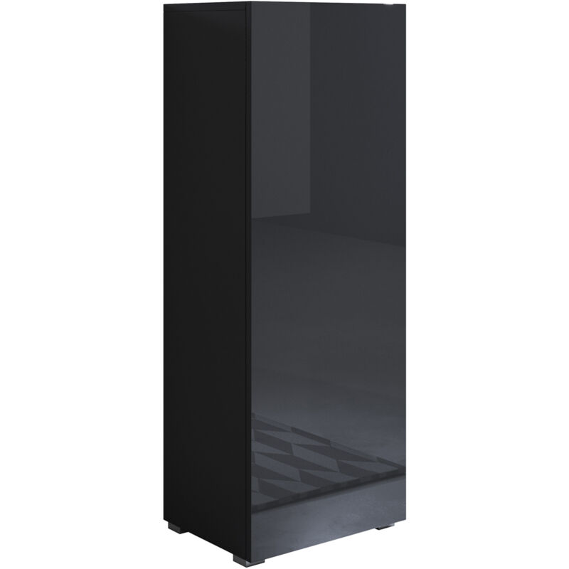 foto del prodotto lettiemobili mobile soggiorno con piedini 2cm vetrina salotto moderno vetrinetta pensile 40x128x28cm modello luke v1 nero lucido