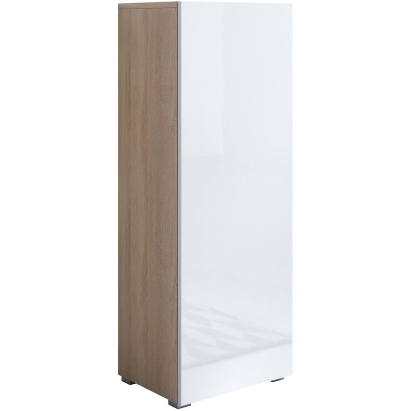 foto del prodotto lettiemobili mobile soggiorno con piedini 2cm vetrina salotto moderno vetrinetta pensile 40x128x28cm modello luke v1 sonoma opaco e bianco lucido