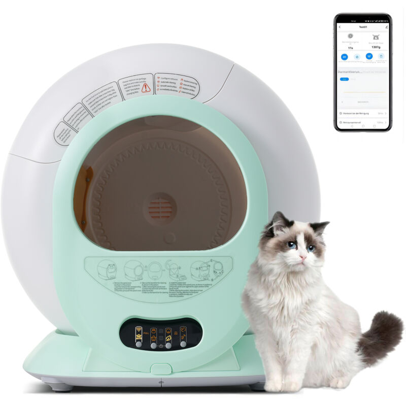 foto del prodotto lettiera autopulente da 65 litri, lettiera per gatti adattabile, robot per lettiera automatica, elimina gli odori, controllo tramite app, bianco 