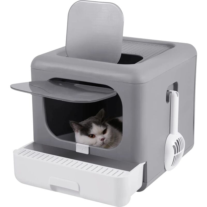 foto del prodotto lettiera gatto chiusa cassetta toilette per gatti grande contenitori per lettiere cassetta igienica per gatti portatile pieghevole con cassetto