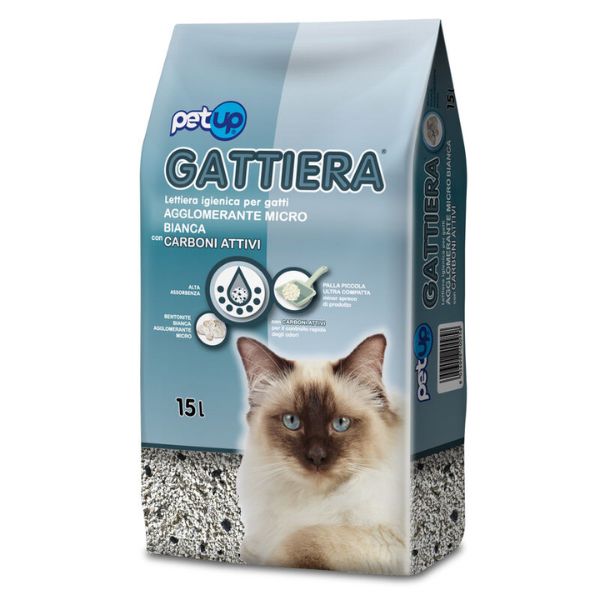 foto del prodotto lettiera igienica agglomerante con carboni attivi gattiera petup - ai carboni attivi da 15 litri - lettiera agglomerante - spedizione gratis da 39€