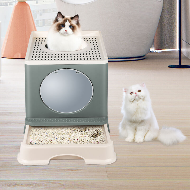 foto del prodotto lettiera per gatti con coperchio,con calotta,tipo di cassetto,contenitore per sabbietta per gatti,48 x 39 x 34 cm,grigio haloyo