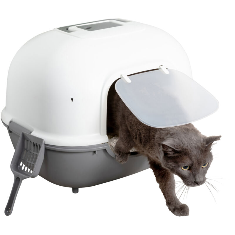 foto del prodotto lettiera per gatti, fino a 5kg, 1 pala, grigio, ingresso anteriore, chiuso, per gattini, lato alto, con cappuccio, detachable, senza bpa, profondo,