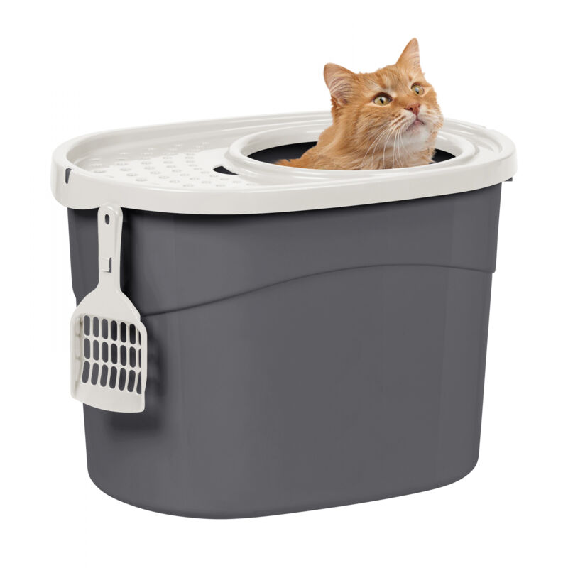 foto del prodotto lettiera per gatti, fino a 7kg, 1 pala, grigio, ingresso top, cat litter trey, chiuso, per gattini, lato alto, con cappuccio, grande, senza bpa,