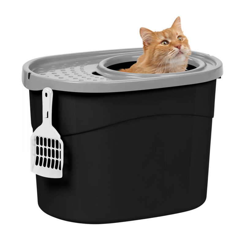 foto del prodotto lettiera per gatti, fino a 7kg, 1 pala, nero grigio, ingresso top, cat litter trey, chiuso, per gattini, lato alto, con cappuccio, grande, senza bpa,