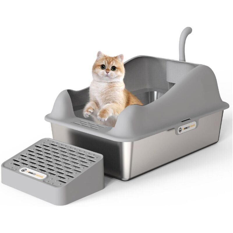 foto del prodotto lettiera per gatti in acciaio inox, grande, chiusa, a prova di perdite, facile da pulire, non assorbe gli odori, 60 x 40 x 30 cm