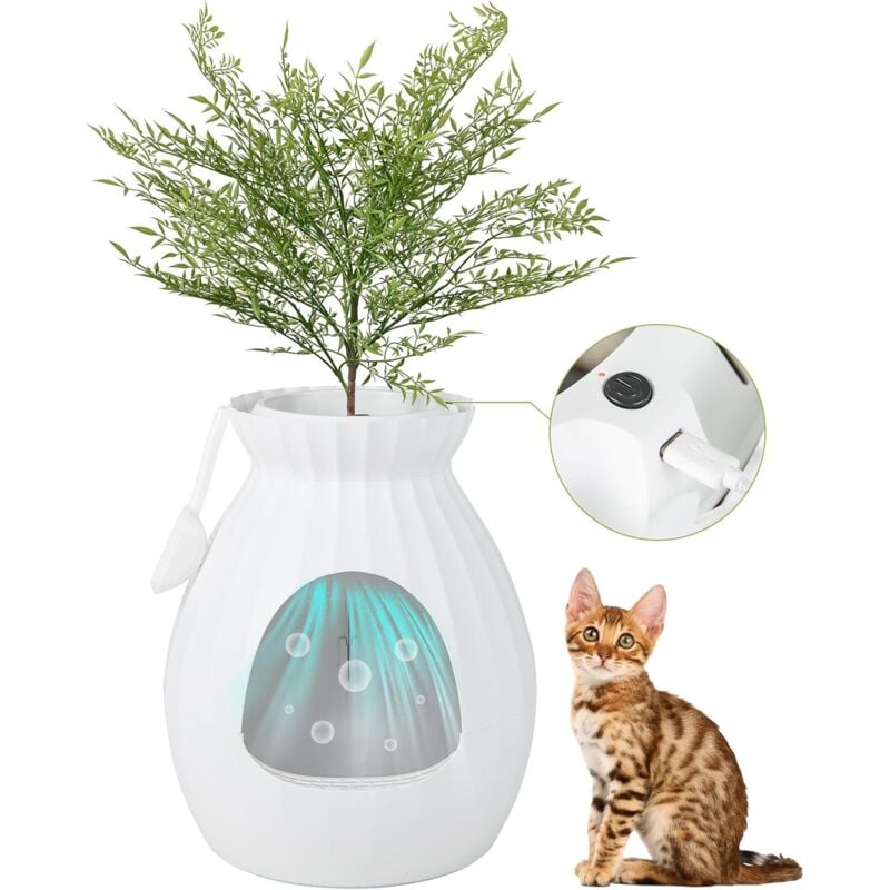 foto del prodotto lettiera per gatti smart con rimozione elettronica degli odori e sterilizzazione, pianta finta, ciottoli, tenda per la porta, paletta, adatta per