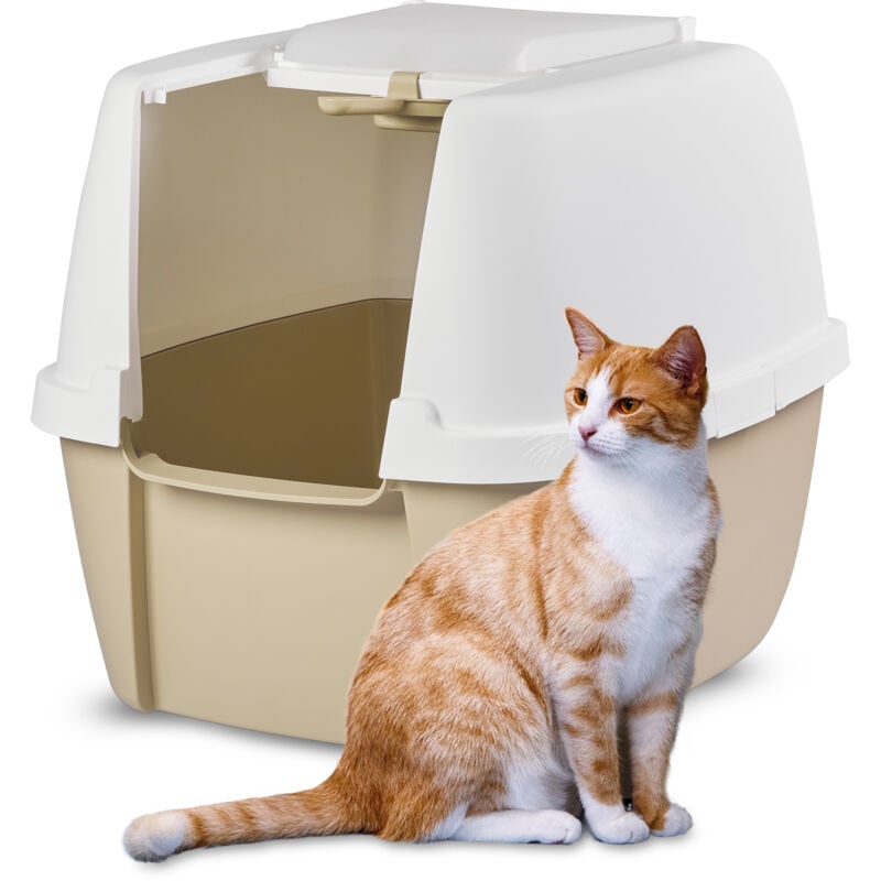 foto del prodotto lettiera per gatti with scoop, grigio, antispruzzo, facile da pulire, chiuso, per gattini, gatti adulti, conigli, grande, senza bpa, lato alto,