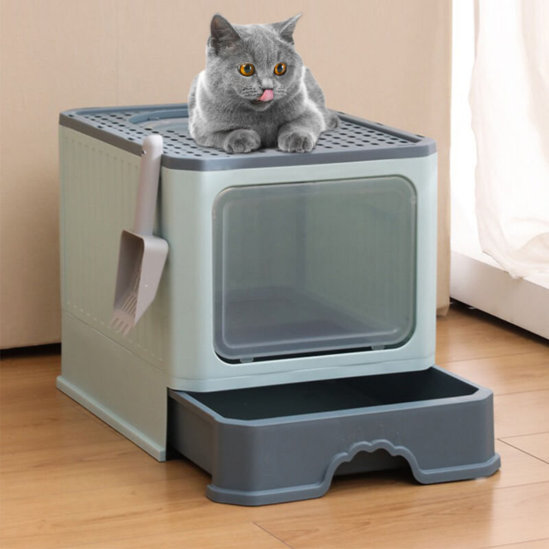 foto del prodotto lettiera toilette gatto chiusa per gatti in pp,con paletta inclusa e vassoio estraibile,verde